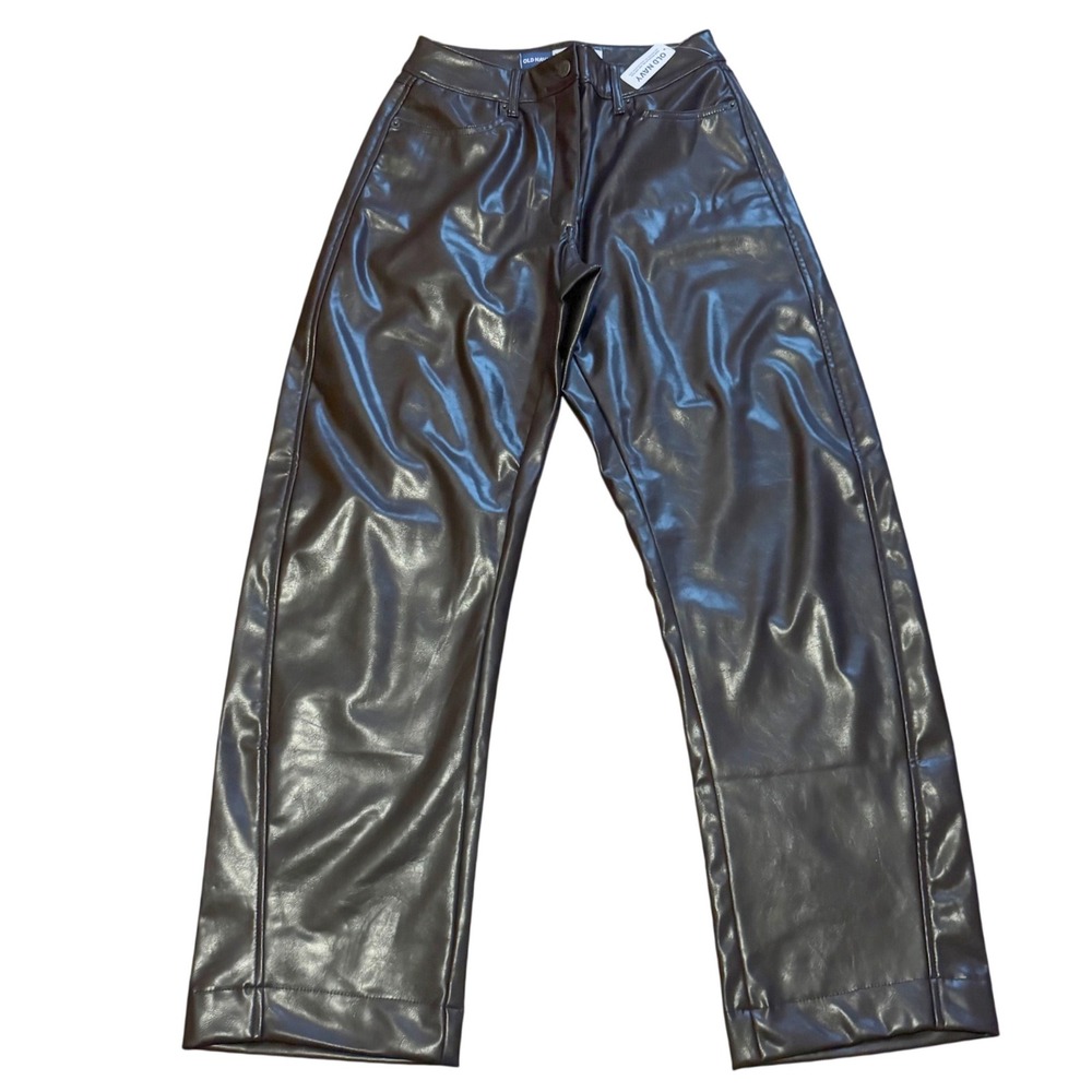 NWT Old Navy Faux Leather Barrel Leg Pants Brown Size 4 Tall - Picture 4 of 12